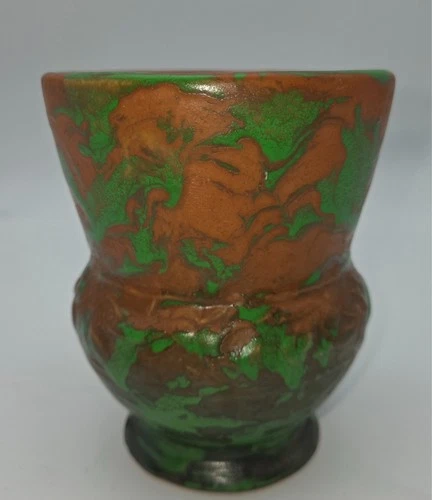 Weller Greora 1930s Vintage Arts & Crafts Pottery Green Brown Ceramic Vase 5"