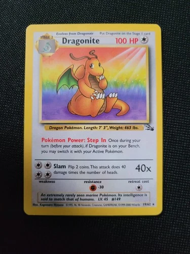 Pokemon Fossil Red Logo 3rd Print 1999 2000 Dragonite 19/62