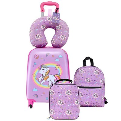 VEVOR 5 Piece Kids Luggage Set 18 Inch Unicorn Children Travel Carry on Suitcase
