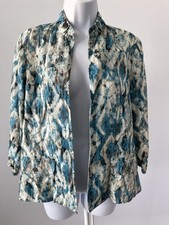 Women's Chico's Sz: 0 Small 100 Linen Blazer Blue Abstract Watercolor
