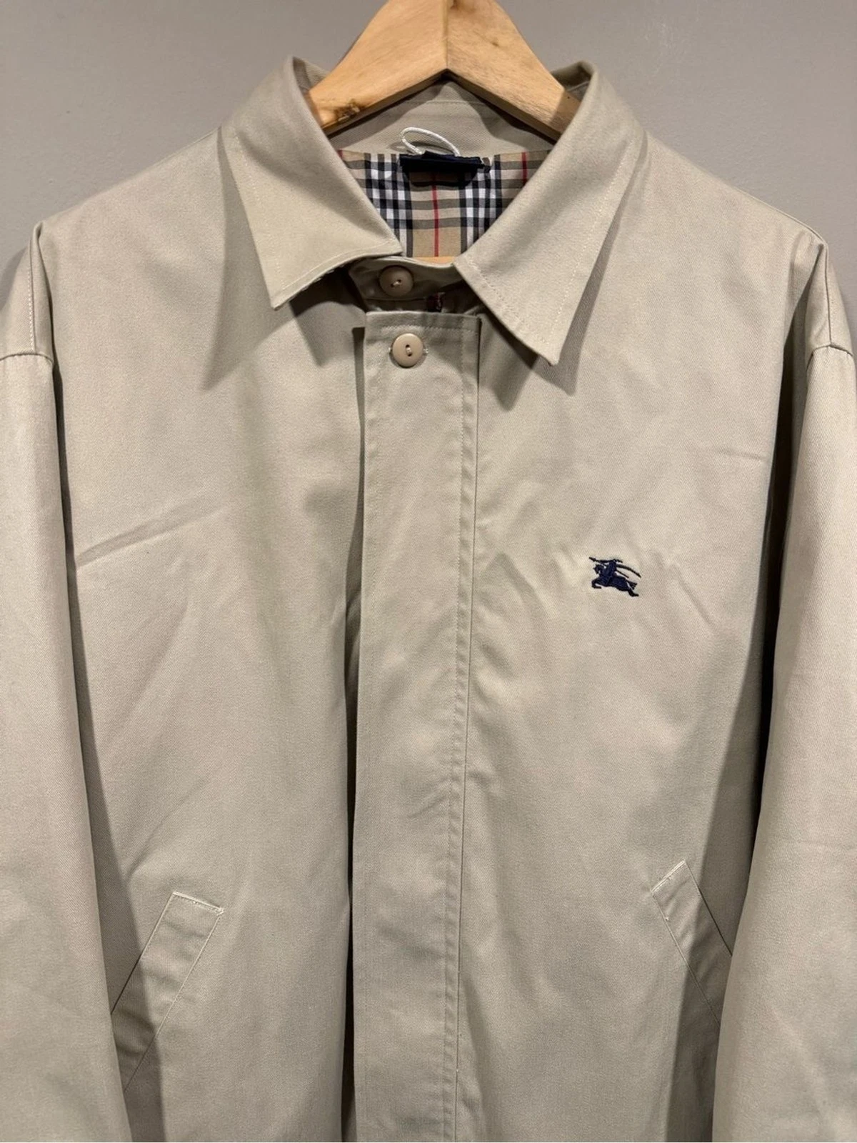 Burberry London Light Beige Men's Lightweight fullzip Jacket with Check Collar image 2