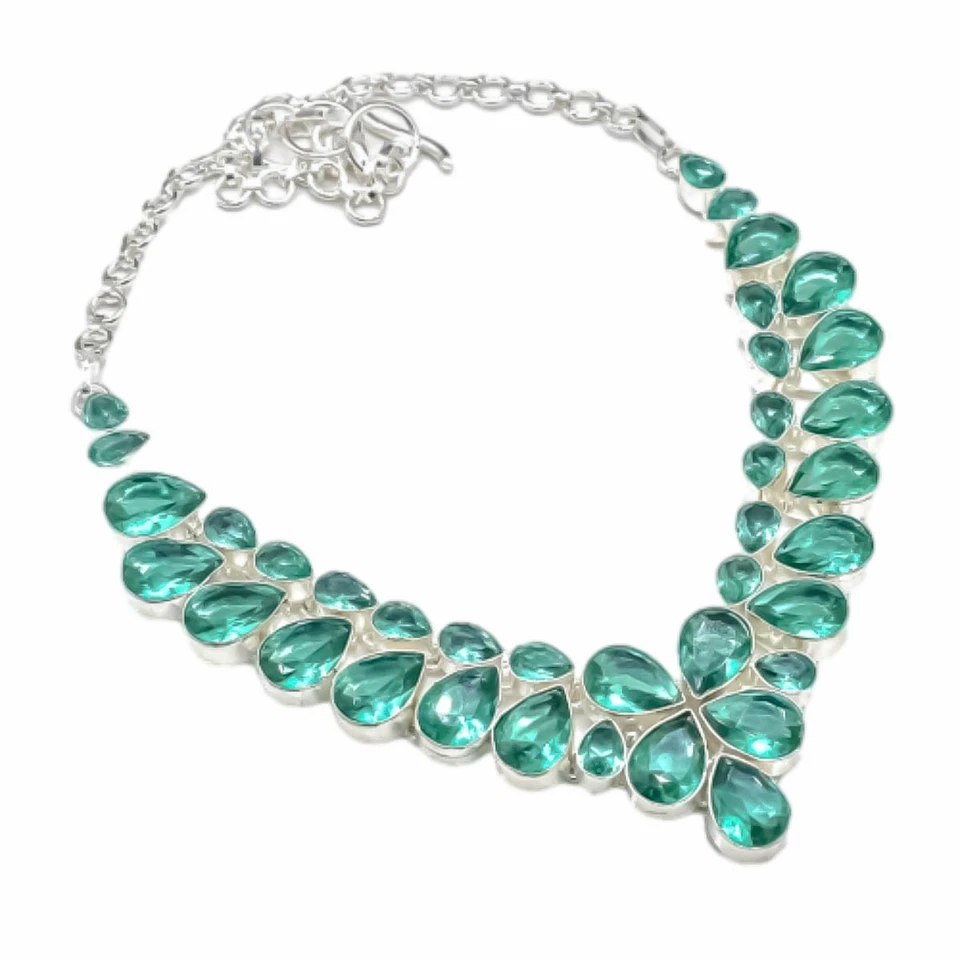 Collar hecho a mano de plata de ley 925 con piedras preciosas de turmalina verde joyería 18" Foto 3 de 4