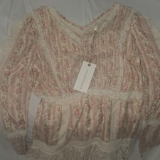 LoveShackFancy Pink Floral Lace Ruffle V-Neck Long Sleeve Dress Size 2