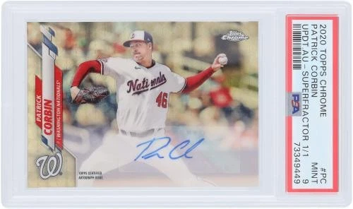 Tarjeta Topps Chrome Update 2020 firmada por Patrick Corbin Nationals #1/1 PSA 9 Foto 3 de 4