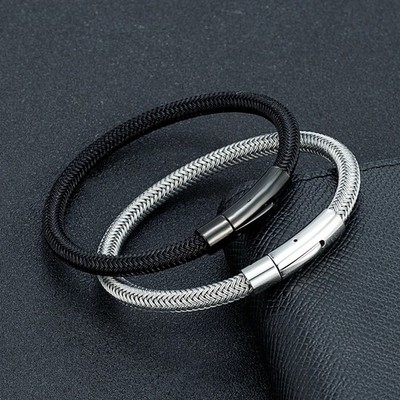 Luxus Edelstahl Kabel Draht Armband 6mm Wasserdicht Manschette Armreif für Herren Wo