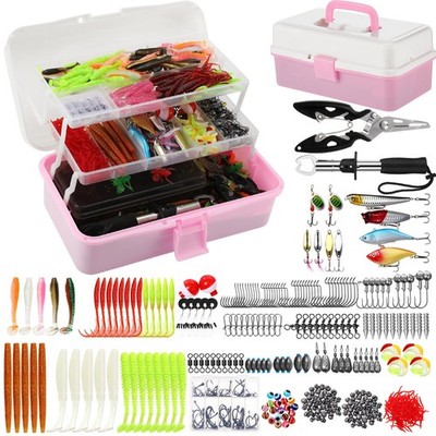 517 Pcs Large 3 Layers Tackle Box with Tackle Fishing Lures Kit Included Plie...