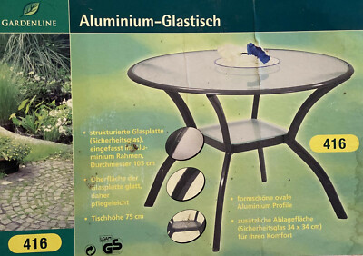 Tisch GARDENLINE Aluminium-Glastisch rund Gartentisch Terrassentisch 75 x 105