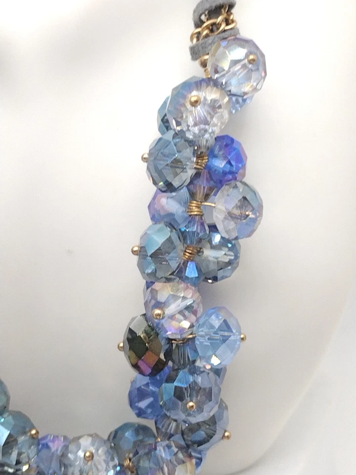 Collar Ali Khan Azul Racimo Cristal Cuentas Cadena Cuero Tono Dorado Joyería Foto 3 de 4