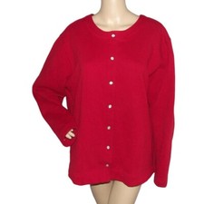 Fleece Jacket 16w 18w Red Knit Snap Pockets Classic Elements Woman Plus Size
