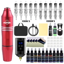 Beginner Wireless Coreless Motor Tattoo Gun Machine Pen Ink Needle Kit 1200mAh