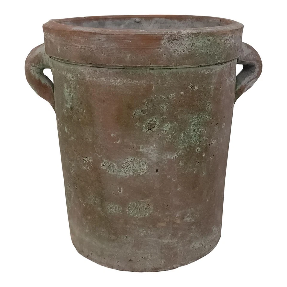 HEAVENLY HOMES AND GARDENS Terracotta Straight Plant Pot with Handles, Rustic Aged Grey Planter Herb Pot