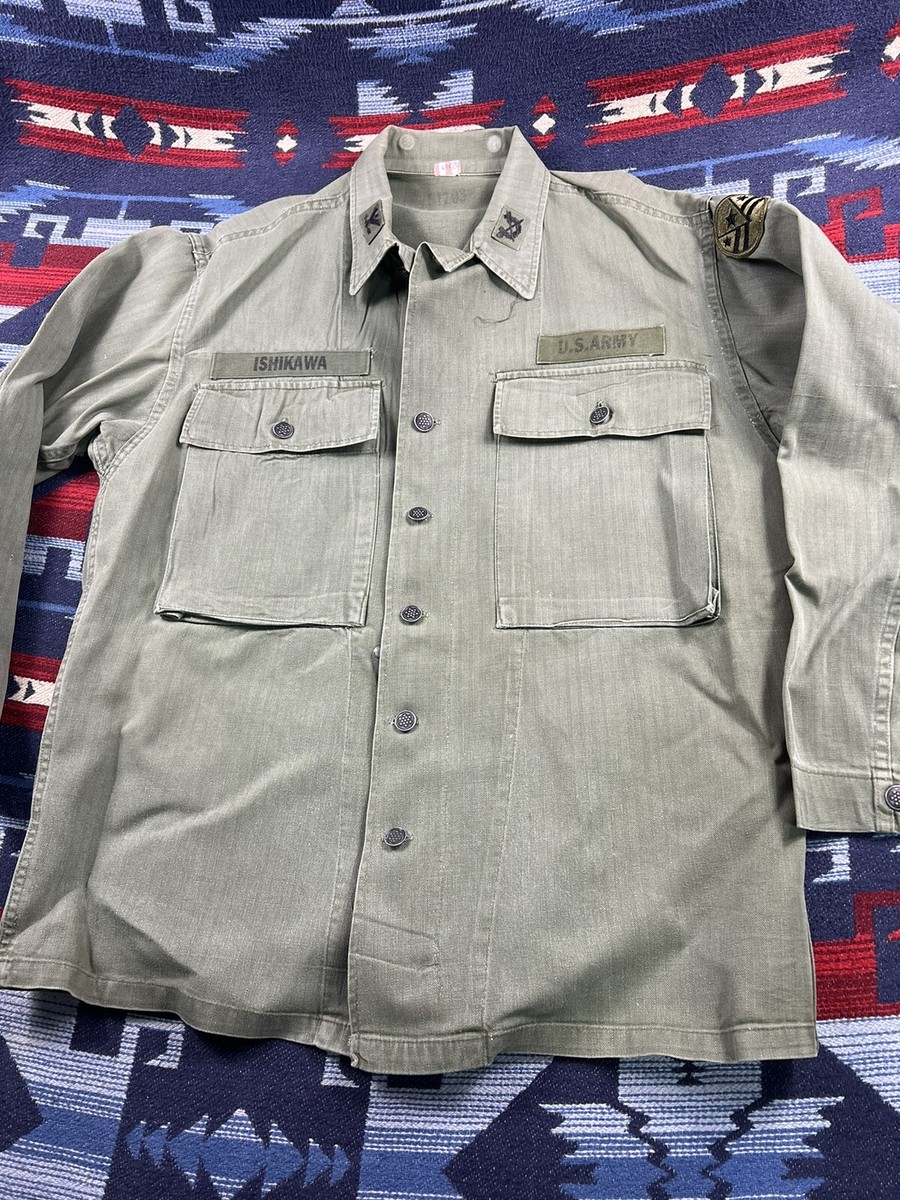 Vintage 40s WW2 US Army HBT Jacket Shirt 13 Star Button