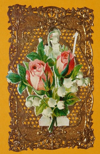 Image Pieuse Ancienne - Canivet Dentelle, Fleurs Roses Et Ancre (Espérance)