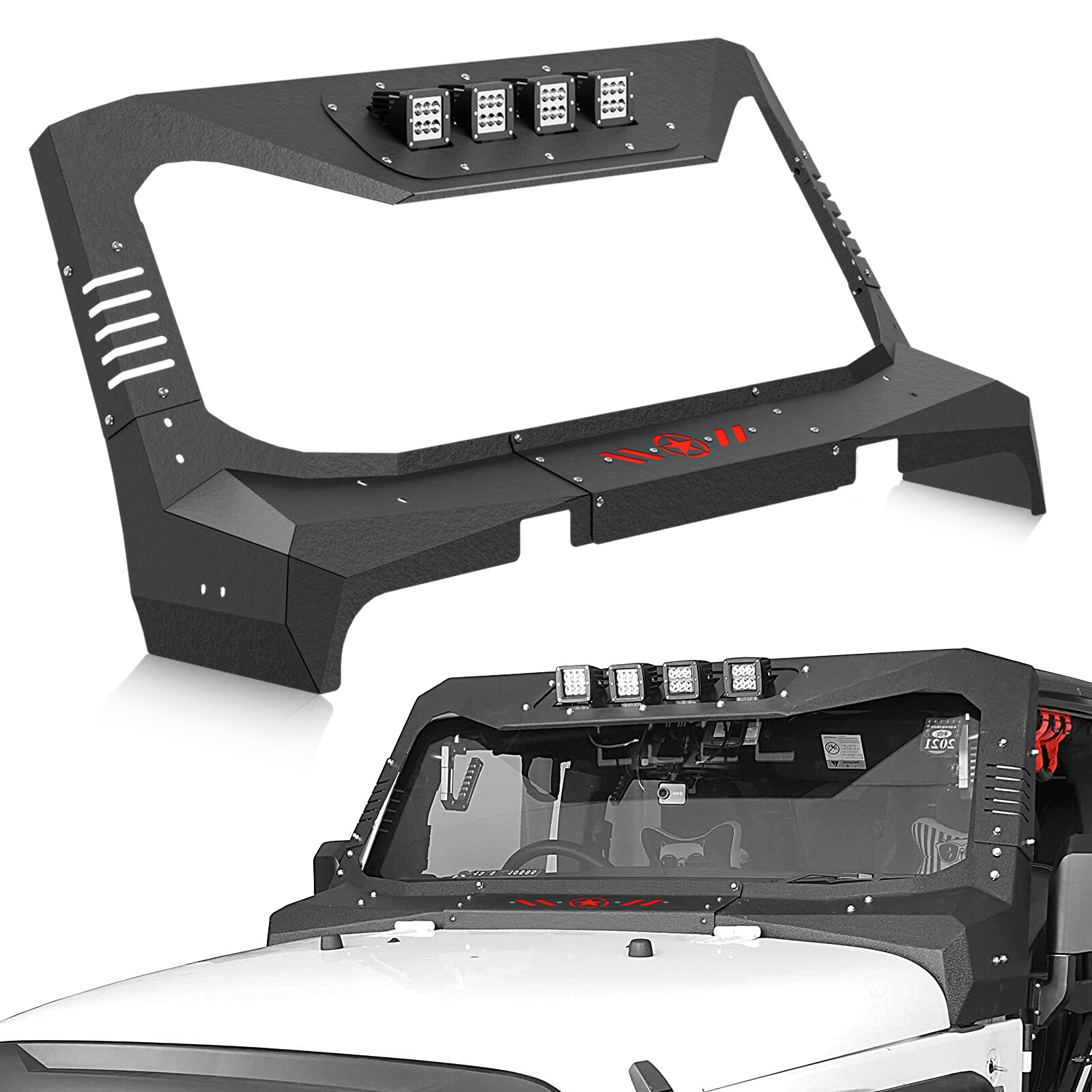 Windshield Frame Cover MadMax Roof Sun Visor Cowl For 2007-2018 Jeep Wrangler JK