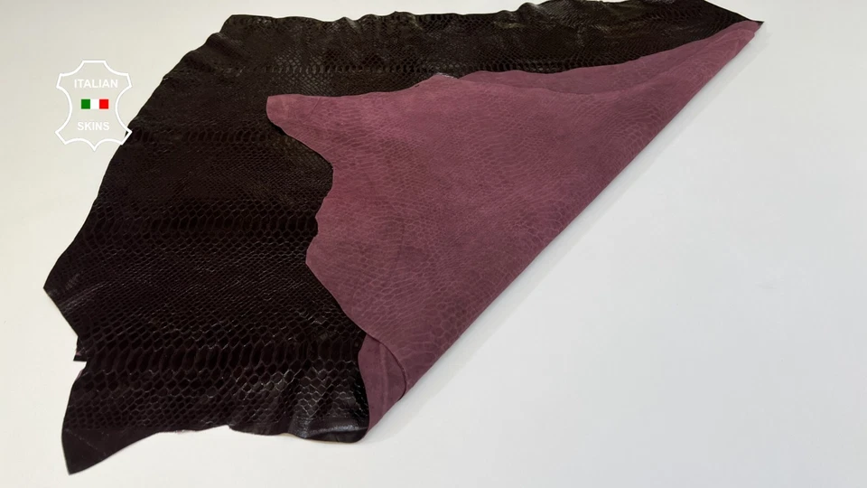 BURGUNDY SHINY SNAKE PRINT ON Soft Lambskin leather 2 skins 10+sqf 0.6mm B5022 - Image 3 of 4