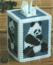 PANDA BEAR TISSUE BOX COVER HOME DECOR PLASTIC CANVAS PATTERN INSTRUCTIONS