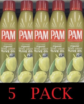 5x PAM COLD PRESSED ORGANIC Extra Virgin OLIVE OIL Spray  Non Stick 5 Oz 5 PACK