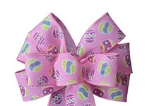 Pink Easter SMALL Wired Wreath Bow - Handmade 5-6" Across - Spring Eggs Pastel
