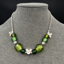 NECKLACE Disney Silver Mickey Mouse Charm And Beads Green Clear Beads See Photos