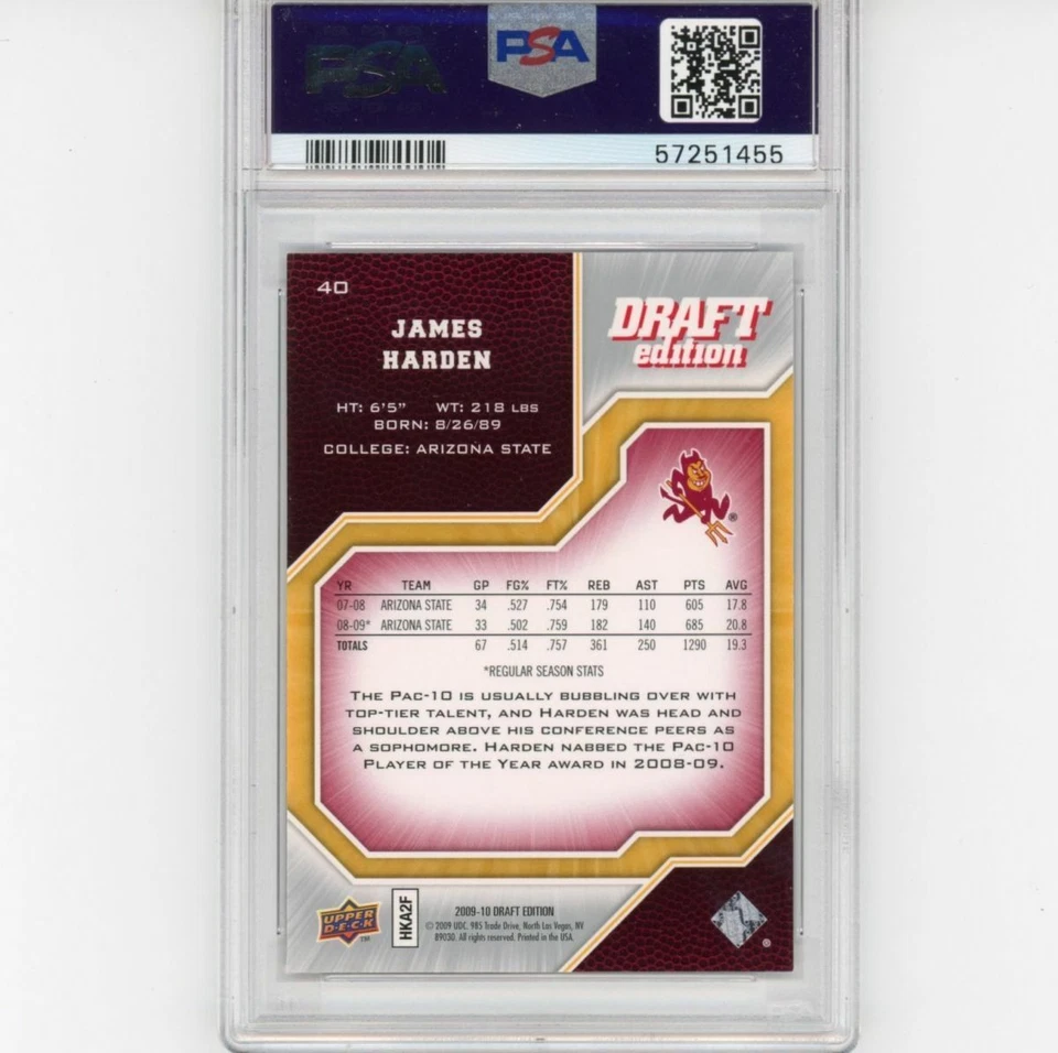 Graded 2009-10 Upper Deck UD JAMES HARDEN #40 Draft Edition Rookie Card PSA 10 - Image 2 of 2