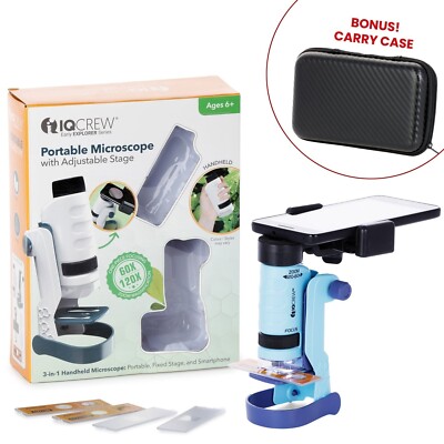 IQCrew Amscope 60-120X Portable LED Handheld Microscope + Smartphone Mount +More