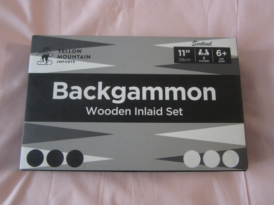 Backgammon set, wooden inlaid set, Yellow Mountain imports, 11" size, Age 6+ NIB Foto 3 de 4