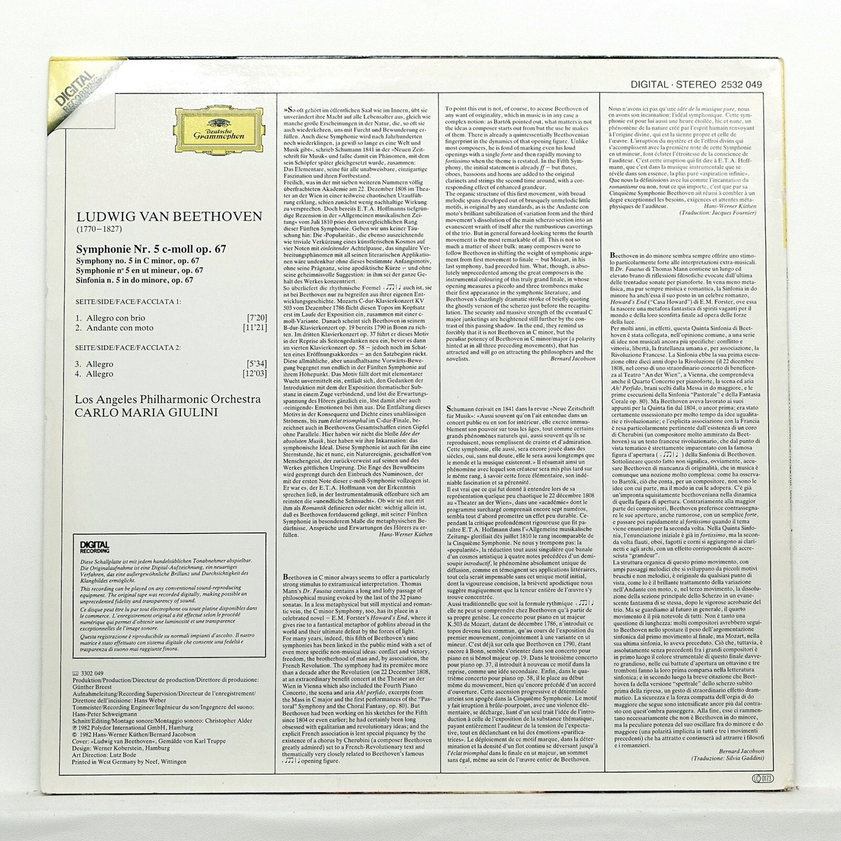 CARLO MARIA GIULINI ⸺ BEETHOVEN symphony no.5 ⸺ DGG 2532049 LP