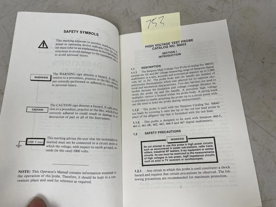 Simpson 00053 AC and DC High Voltage Test Probe 5000V Operator's Manual - Image 2 of 3