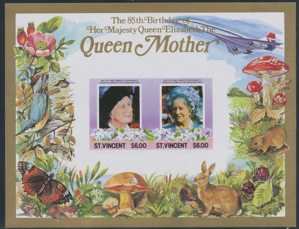ST. VINCENT 1985 IMPERFORATED MS issues: 85th birthday of queen mother Elisabeth - Image 2 of 2