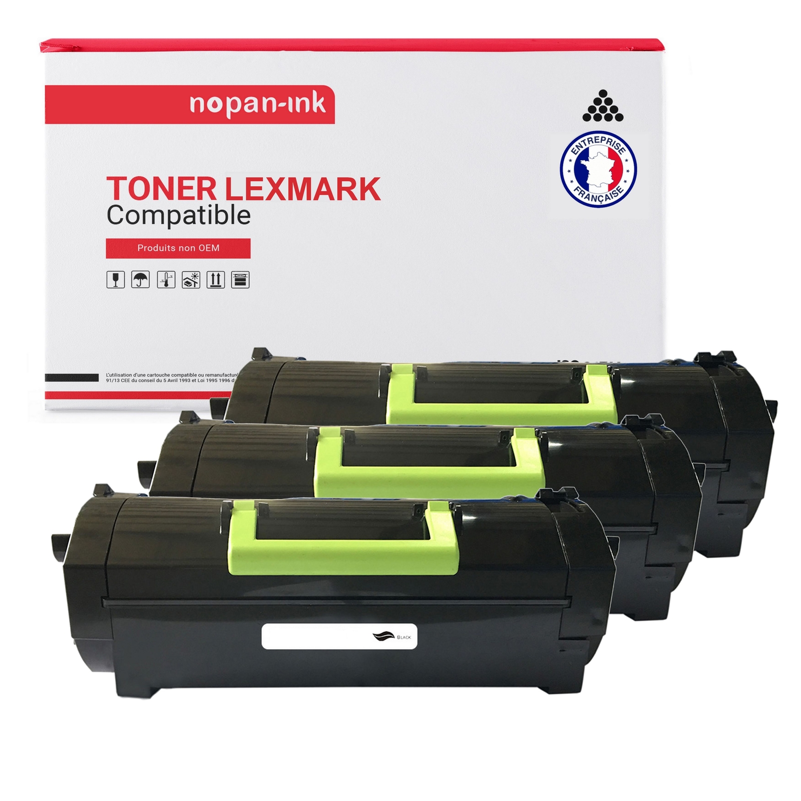 Toner Lexmark 51B2000 compatible noir pack de 3 cartouches Nopan-Ink