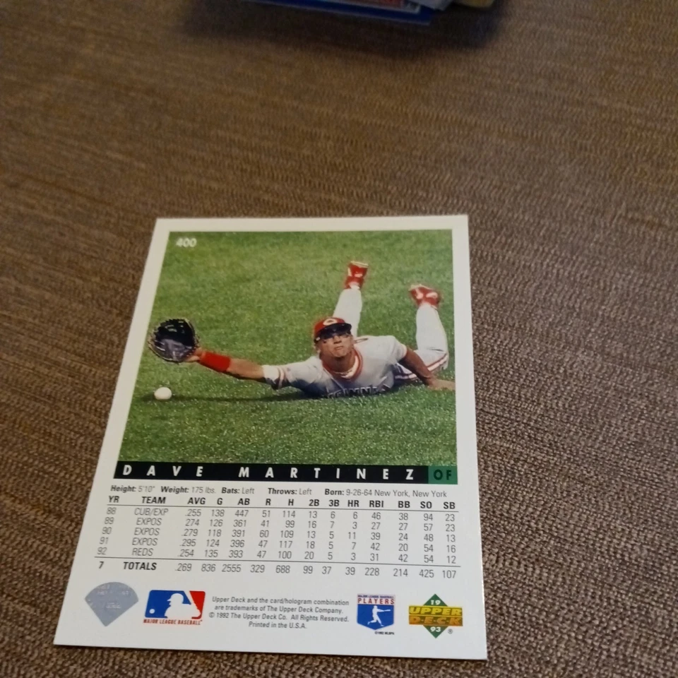 1993 Upper Deck - #400 Dave Martinez - Image 4 of 4