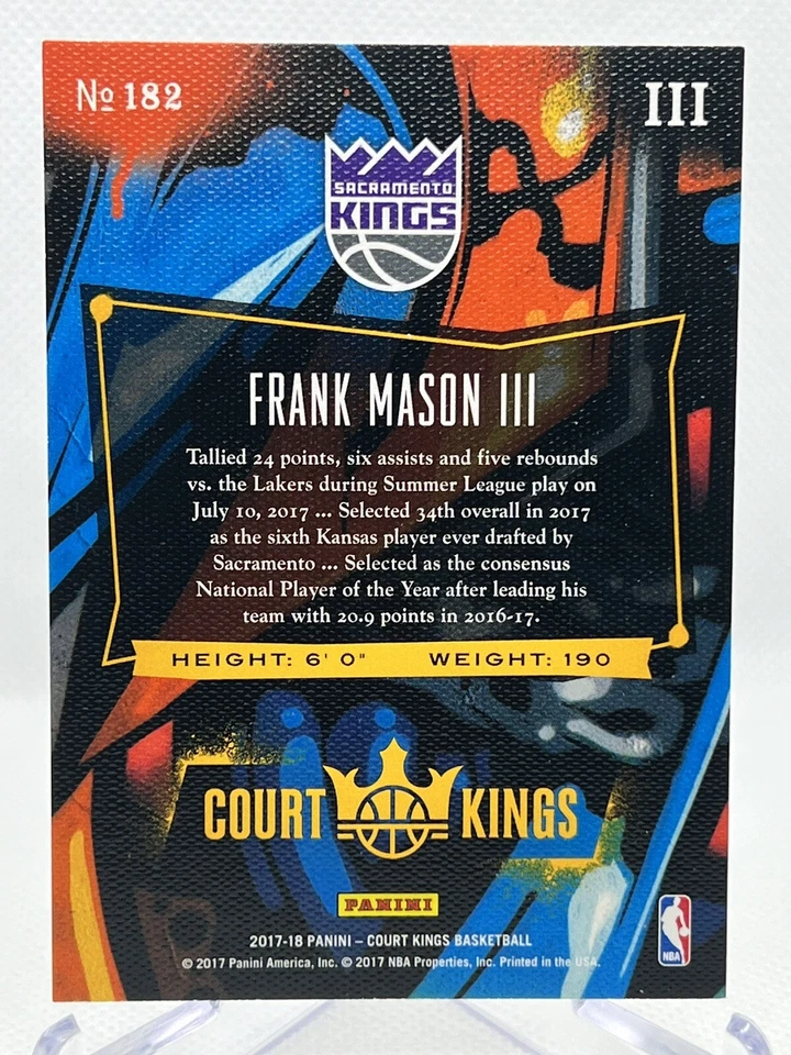 FRANK MASON III RC 2017-18 Panini Court Kings #182 Rookie Level III 3 SP - Image 2 of 2