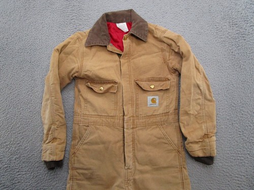 Vintage Carhartt Youth Boys Kids Brown Coveralls Insulated RQ606 Size 6 Medium - Picture 3 of 16