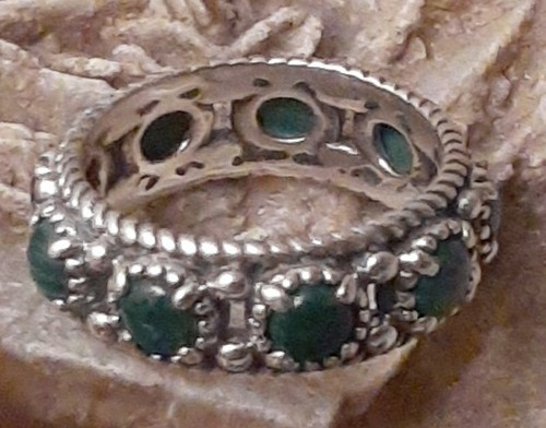 Carolyn Pollack Relios Sterling Silver Green Malachite Gemstone Band Ring Size 7 - Picture 8 of 14