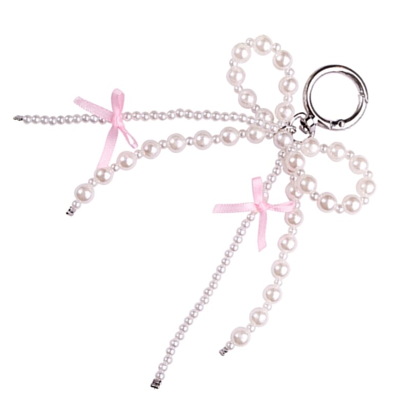 Pearls Bead Bowknot Key Rings Pendant Butterfly Knot Beaded Keychain ...