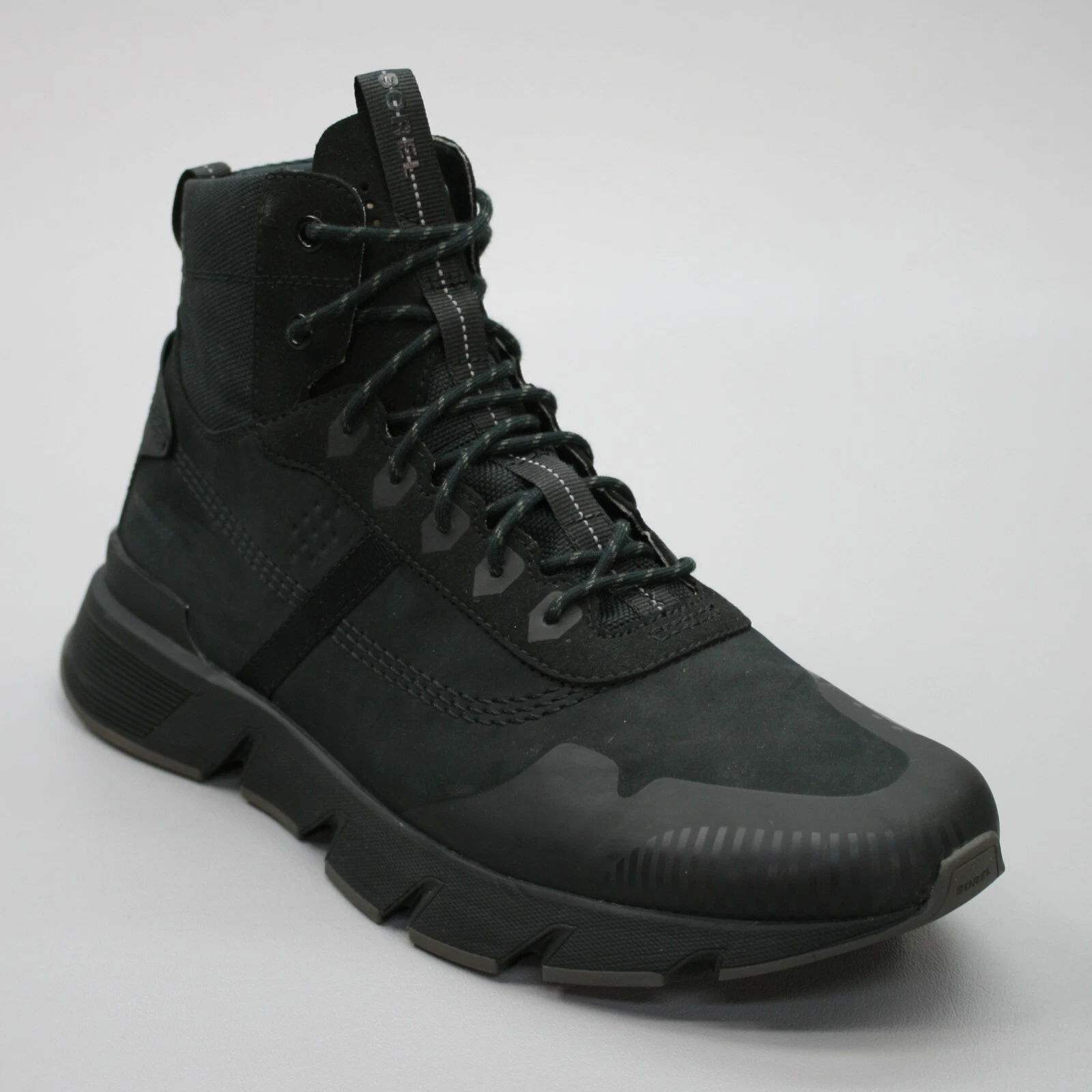 SOREL Men's 11.5 Kinetic Rush MID WP Waterproof Triple Black Nubuck Sneaker Boot
