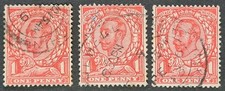 GB GV 1912 SG345 1d scarlet Wmk. W100 used stamps #3051#