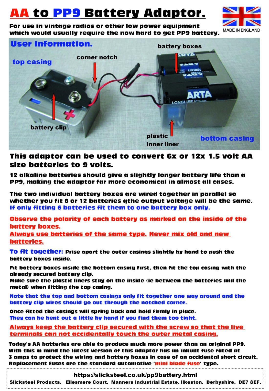 Pp9 12AA to PP9 Battery Adapter for Vintage Transistor Radios Roberts ...