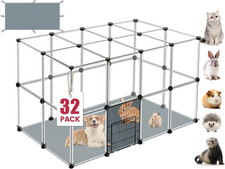 32-Panel Transparent Pet Playpen with Waterproof Mat for Small Animals
