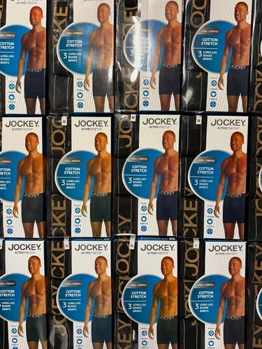 Jockey Mens Random Pack Of 3 Stretch Cotton Long Leg Boxer Short Sizes S M L XL
