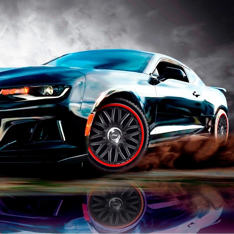 15" Zoll Radkappen Schwarz/Rot Chrom Radzierblenden Radblenden - Bild 2 von 4