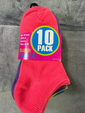 Girls Neon Solid No Show Socks 10 Pair Pack Size 6-8 Assorted Bright Colors NEW