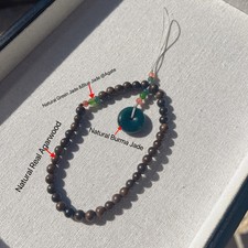 Unique Natural Real Agarwood And Burma Jade Phone Charms Or Bag Charms