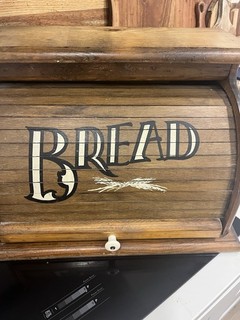 Vintage Wooden Roll Top Bread Box Farmhouse Brown Wood 1970s Country Farm Rustic