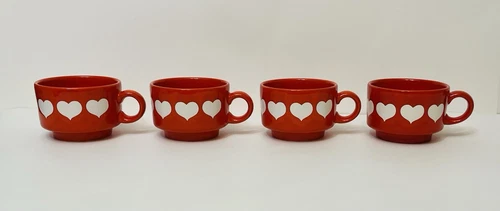 4 VTG Heart by Waechtersbach Flat 8 Oz. Footed Cups W. Germany GUC   1 Tiny Chip