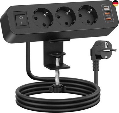 3-Way Table Socket with 2 QC and Type-C PD20W, 7-in-1 Multiple Socket, 3 USB