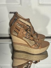 Donald J Pliner Taja Brown Leather Strappy Wedge Sandals Women s Size 6M