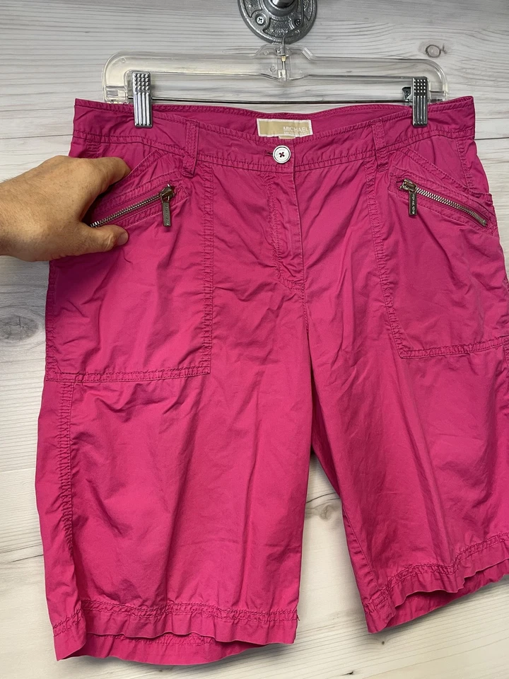 Pantalones Cortos Michael Kors Mujer 10 Bermudas Carga Rosa Bolsillos con Cremallera Informales Verano Foto 3 de 4