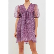 ENDLESS ROSE ELLA ORGANZA PUFF SLEEVE BABYDOLL MINIDRESS Sz Medium NWT