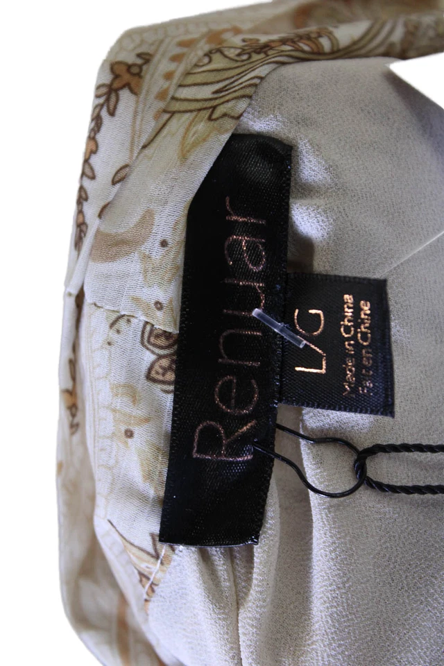 Renuar Womens Textured Long Sleeve Button Up Pattern Blouse Beige Size L - Image 4 of 4